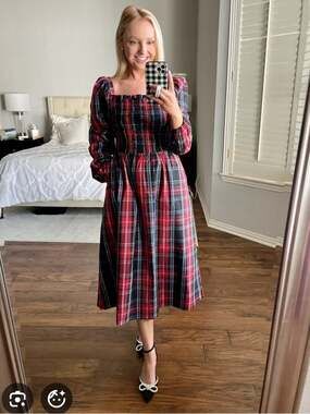 Draper James Smocked Plaid Midi Dress